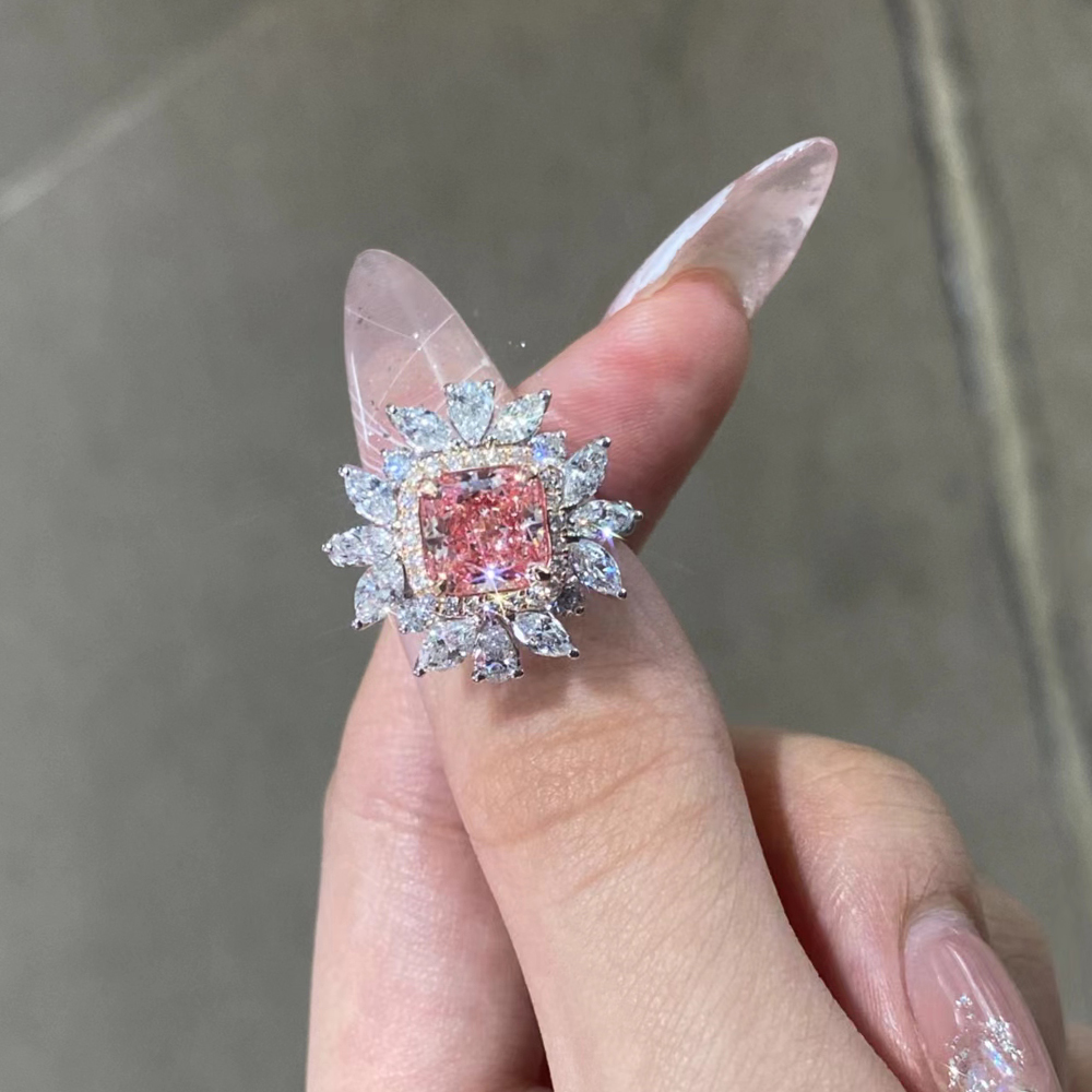 SLZM001F09 1.87ct Cushion Pink Lab Grown Diamond in 18K White Gold Ring