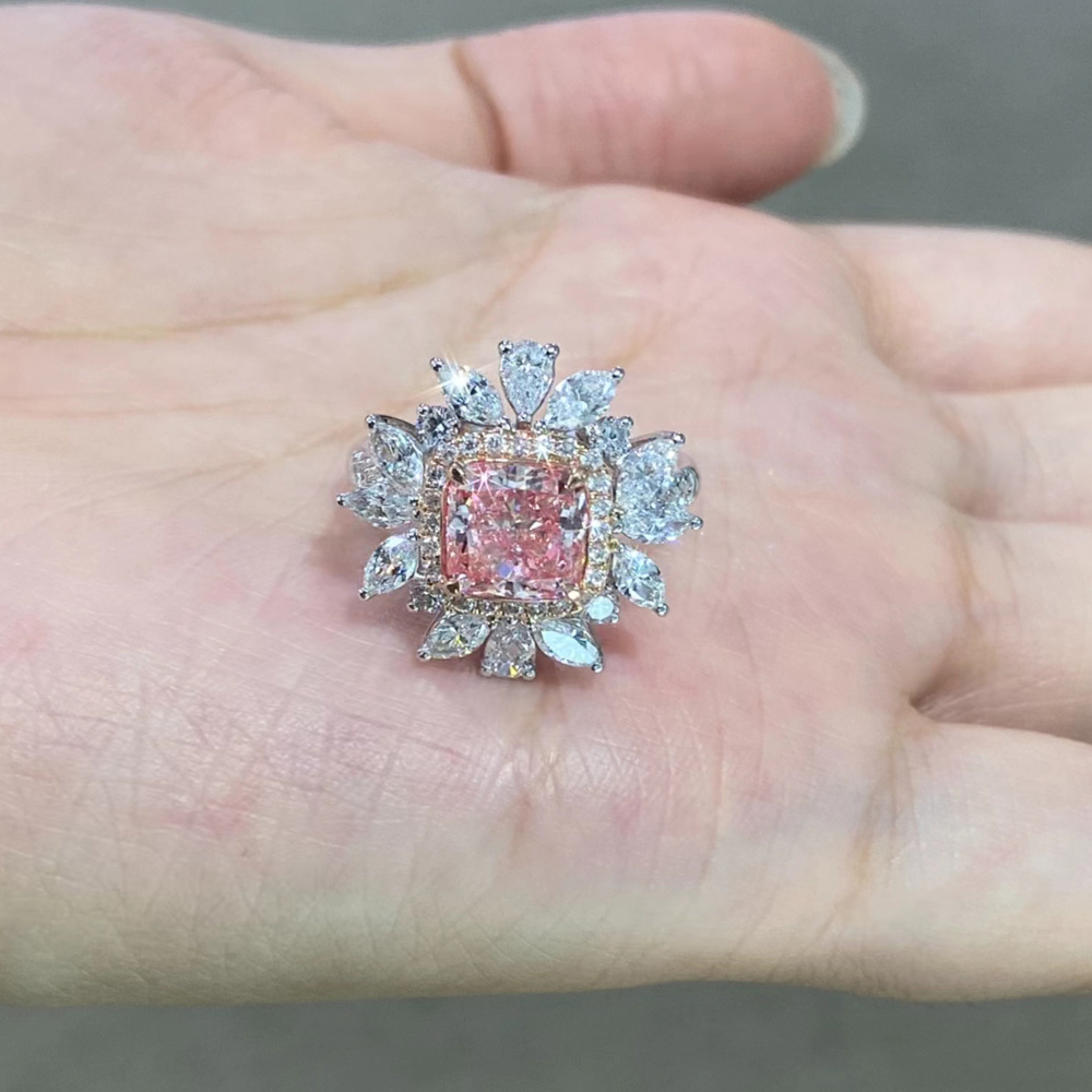 SLZM001F09 1.87ct Cushion Pink Lab Grown Diamond in 18K White Gold Ring