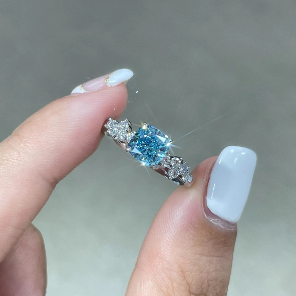 SLZP001L24 1.24ct Cushion Blue Lab Grown Diamond in 18K White Gold Ring