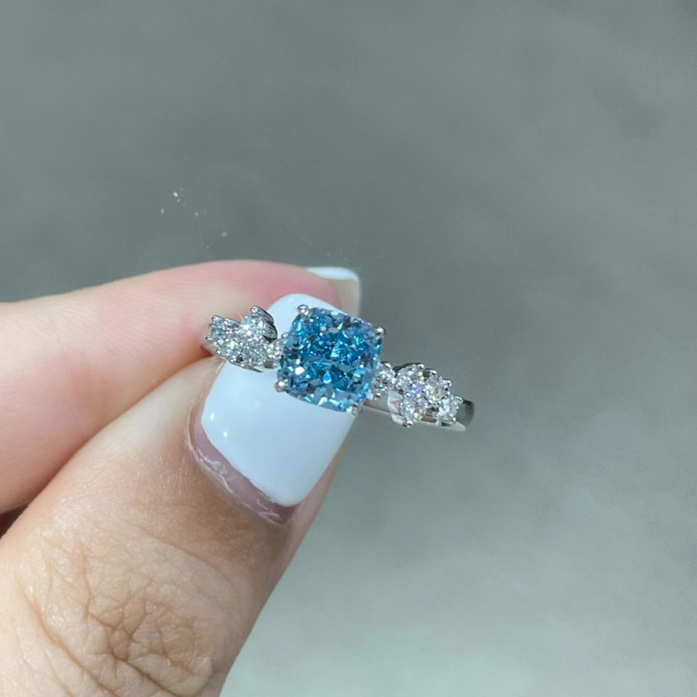 SLZP001L24 1.24ct Cushion Blue Lab Grown Diamond in 18K White Gold Ring