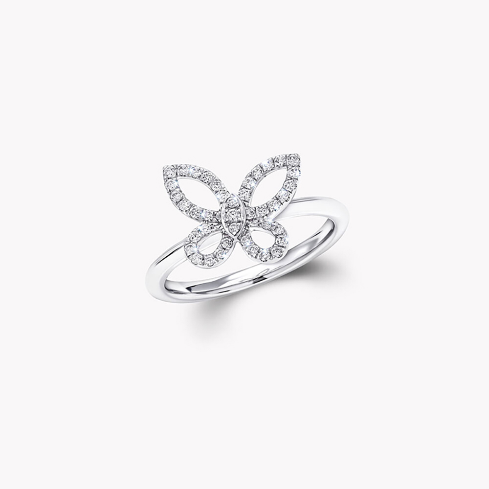 Butterfly White Lab Grown Diamond in 18K White Gold Ring